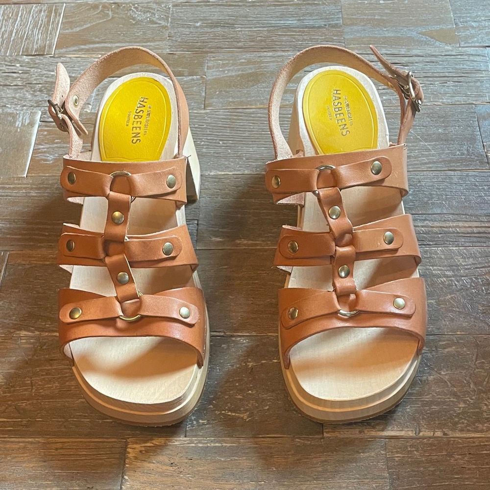 Swedish Hasbeens Brassy High Vachetta Leather Sandals🖤 - Picture 4 of 14
